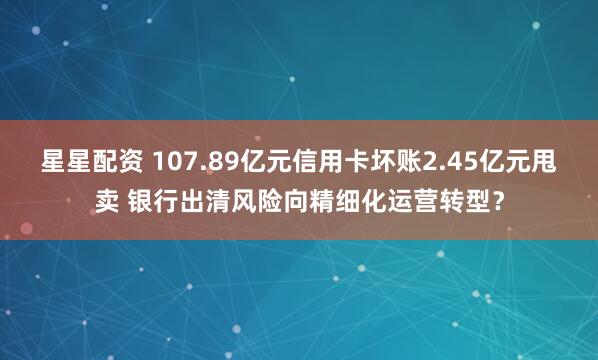 星星配资 107.89亿元信用卡坏账2.45亿元甩卖 银行出清风险向精细化运营转型？